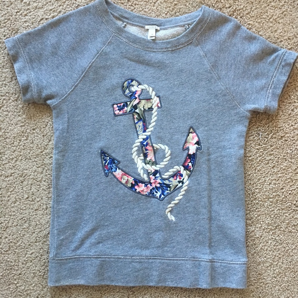 Jcrew gray anchor short sleeve sweatshirt size XS